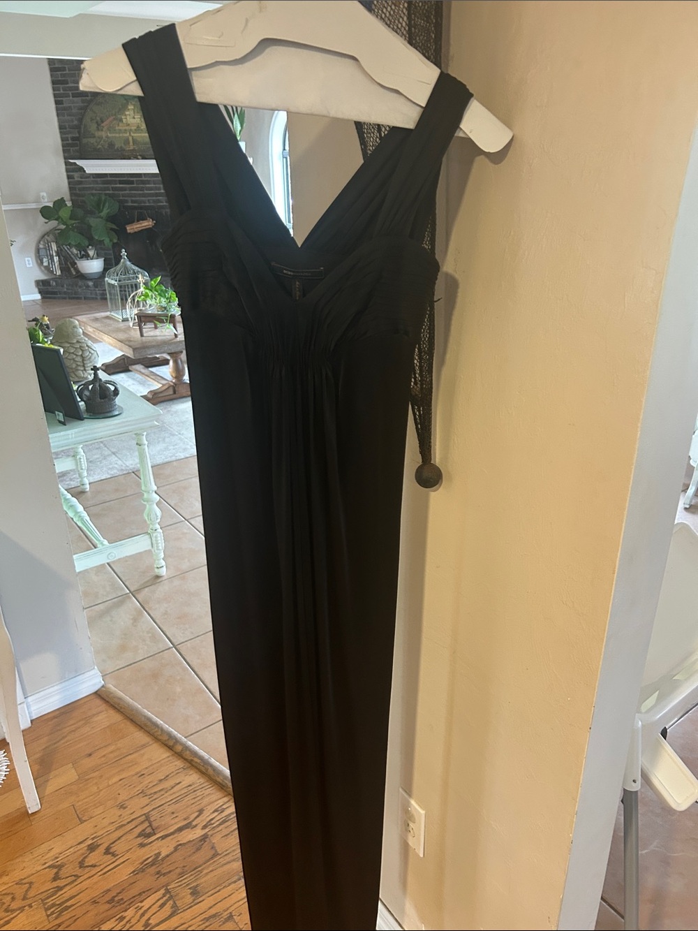 BCBGMaxAzria Black V-Neck Pleated Column Dress